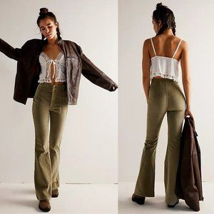 NWT New Free People We The Free Jayde Cord Flare Olive Jeans Pants Size 29